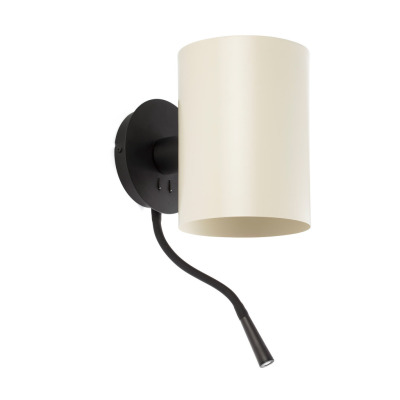 20032-80 Faro GUADALUPE BLACK WALL LAMP WITH READER BEIGE SHADE