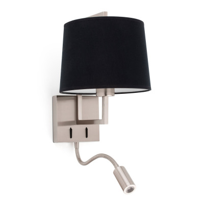 20172-03 Faro FRAME MATT NICKEL WALL L. W/LED READER BK SHADE