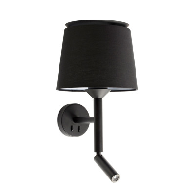20303-93 Faro SAVOY BLACK WALL LAMP W/READER BLACK SHADE