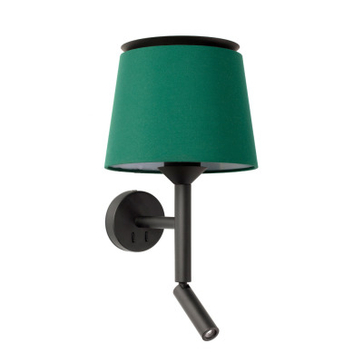 20303-94 Faro SAVOY BLACK WALL LAMP W/READER GREEN SHADE