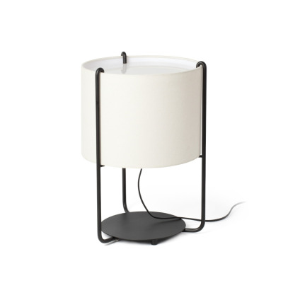 24020-31 Faro DRUM BLACK TABLE LAMP BEIGE SHADE 1XE27