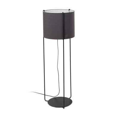 24023-34 Faro DRUM BLACK FLOOR LAMP GREY SHADE 1XE27
