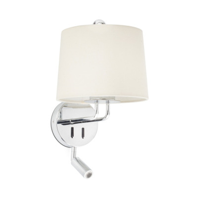 24033-02 Faro MONTREAL CHROME WALL LAMP WITH READER BEIGE SHADE