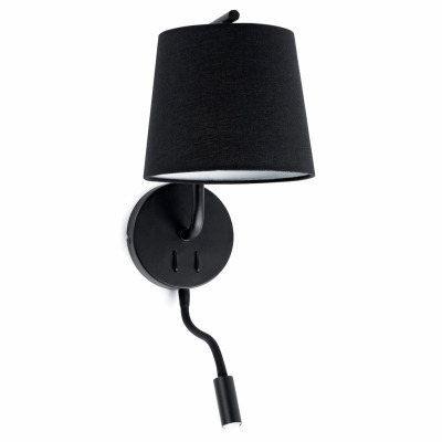 29330 Faro BERNI BLACK WALL LAMP WITH LED READER 1XE27 20W LE