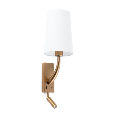 29683-19 Faro REM OLD GOLD WALL LAMP WITH LED READER WHITE SHADE