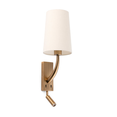 29683-20 Faro REM OLD GOLD WALL LAMP WITH LED READER BEIGE SHADE