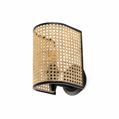 64307-61 Faro MAMBO Black/rattan wall lamp half shade