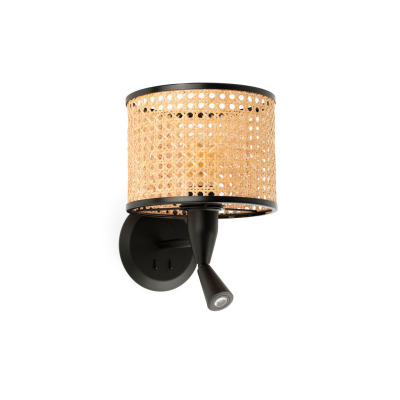 64309-47 Faro MAMBO BLACK READER WALL LAMP RATTAN LAMPSHADE ?210