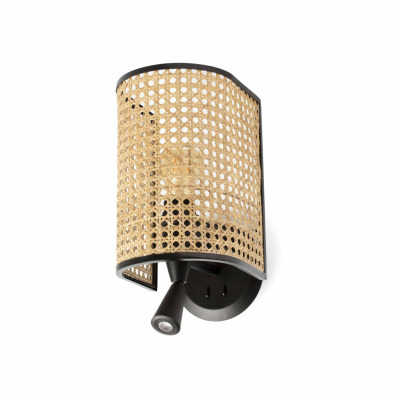 64309-61 Faro MAMBO Black/rattan wall lamp with reader half shade