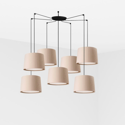 64314-44-7L Faro SAMBA BLACK PENDANT LAMP BEIGE RIBBONED LAMPSHADE