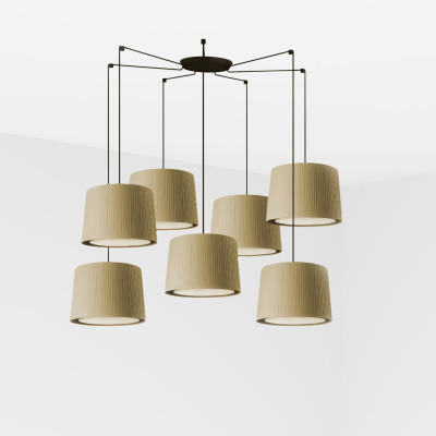 64314-46-7L Faro SAMBA BLACK PENDANT LAMP GREEN RIBBONED LAMPSHADE