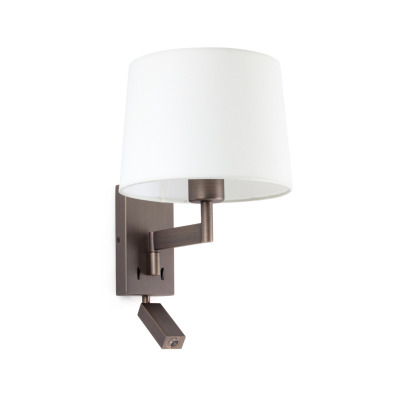 68492-01 Faro ARTIS BRONZE WALL LAMP WITH READER WHITE SHADE