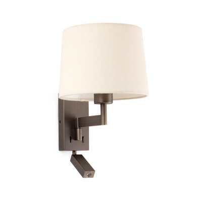 68492-02 Faro ARTIS BRONZE WALL LAMP WITH READER BEIGE SHADE