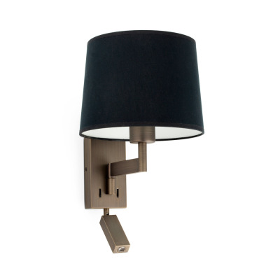 68492-03 Faro ARTIS BRONZE WALL LAMP WITH READER BLACK SHADE