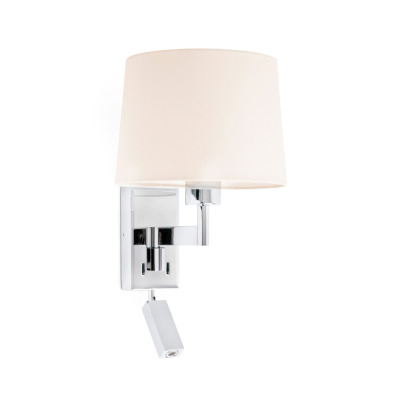 68493-02 Faro ARTIS CHROME WALL LAMP WITH READER BEIGE SHADE